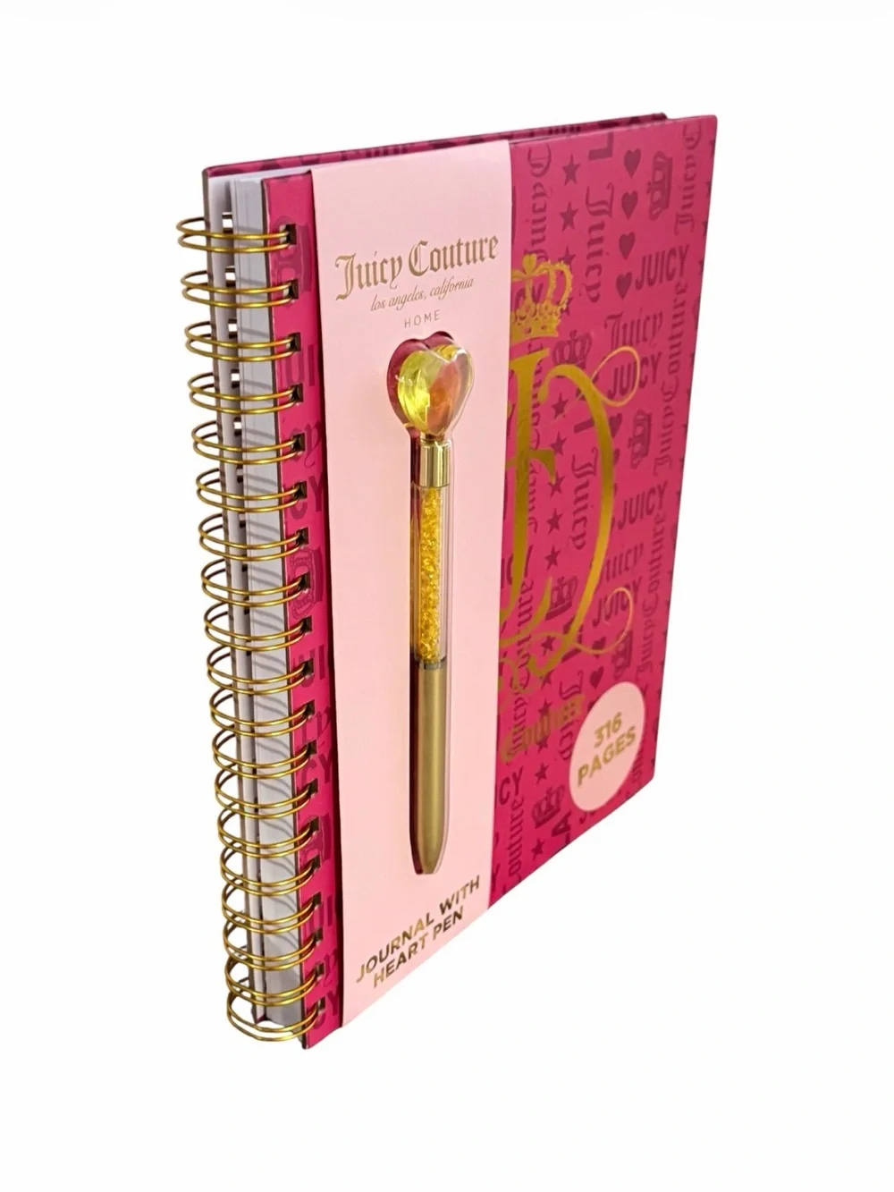 Juicy Couture Hot Pink & Gold Heart Pen Spiral Journal Notebook Set | NEW